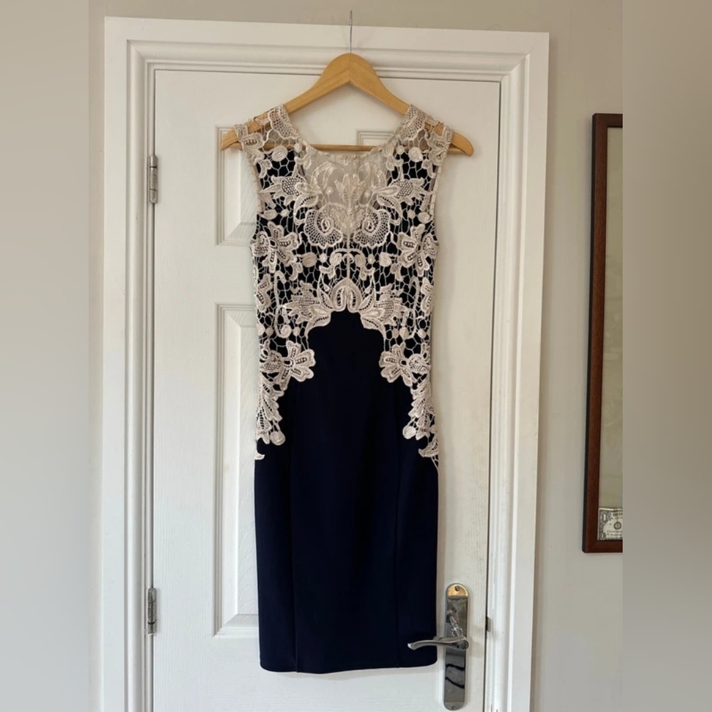 Lipsy Navy and Cream Lace Midi Dress